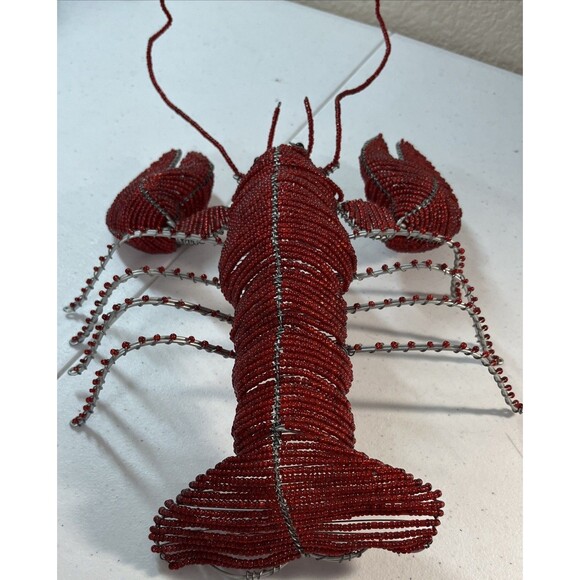 10” 15” W Antenna Handmade wired red glass beads beaded decor lobster figure - Picture 4 of 16